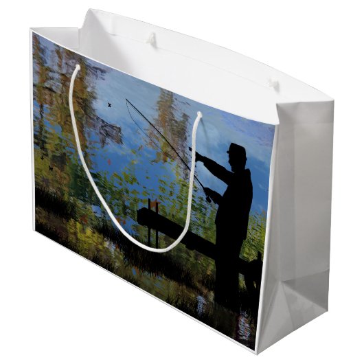 Ouder Man Vist Pensioencadeau Groot Cadeauzakje (Achterkant Gekanteld)