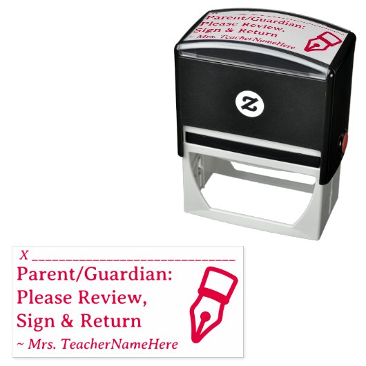 "Ouder/voogd: Review, onderteken & retour" Zelfinktende Stempel (In situ)
