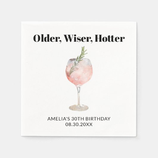 Ouder, Wijzer, Heetere Verjaardagscocktail Servet (Voorkant)