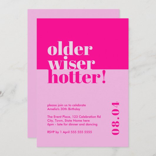 Ouder, Wijzer, Heettere Pret Felroze 30e Verjaarda Kaart (Voorkant / Achterkant)