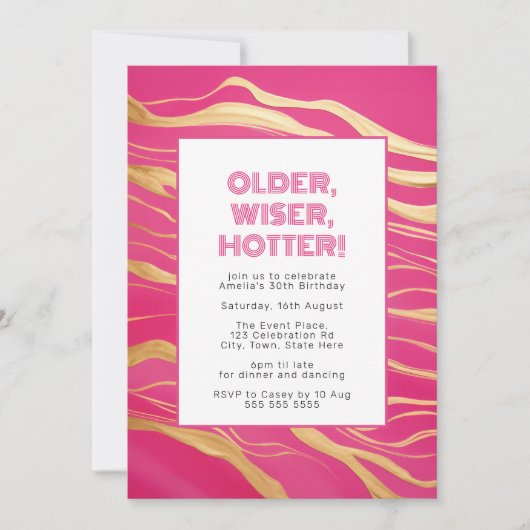 Ouder, Wijzer, Heter Hot Pink & Faux Gold Kaart (Voorkant)