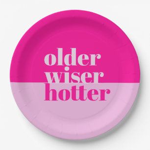 Ouder, wijzer, heter minimaal vet roze verjaardag papieren bordje