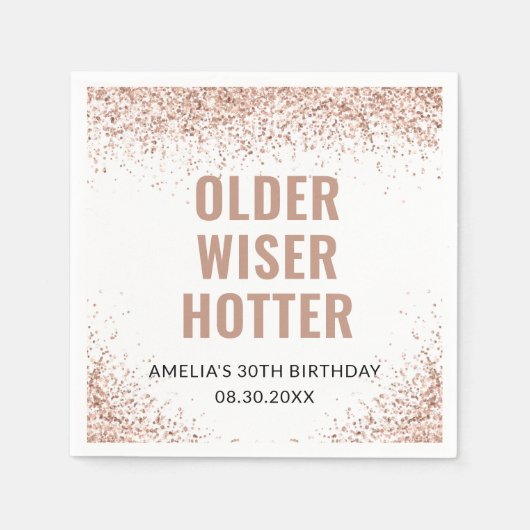 Ouder, Wijzer, Heter Verjaardag Roze Glitter Servet (Voorkant)