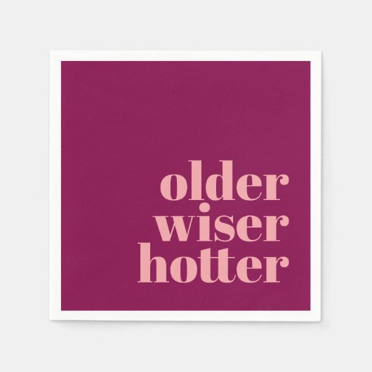 Ouder Wiser Hotter Bold Paarse Roze Verjaardag Servet (Voorkant)