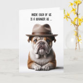 Ouder worden Verjaardag Humor Bulldog met Fedora Kaart (Gele Bloem)