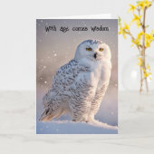 Ouder worden Verjaardag Sneeuwuil Kaart (Gele Bloem)