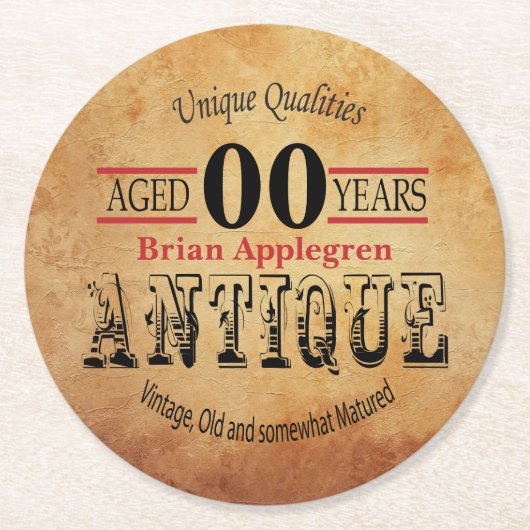 Ouderdom, Antiek en ontwerp van de halve dag Ronde Kartonnen Onderzetter (Voorkant)