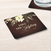 Ouderdom Bruin Gedroogde Herfst Bloemen Huwelijk Kartonnen Onderzetters (Schuin)