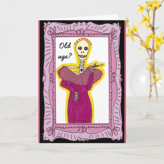 Ouderdom Skeleton Verjaardag Kaart (Gele Bloem)