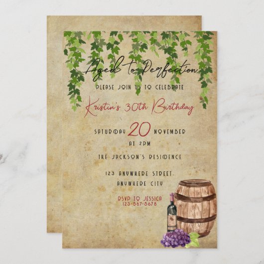 Ouderdom tot perfecte wijngaard Uitnodiging (Voorkant / Achterkant)