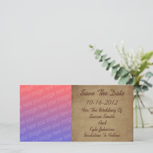 Ouderdom Versleten Papieren Fotobruiloft Save The Date (Staand voorkant)