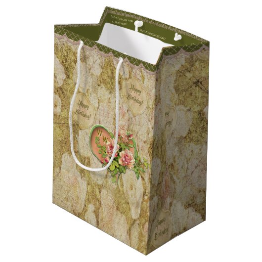 Ouderdom vervaagd Victoriaans Roos - Verjaardag -  Medium Cadeauzakje (Achterkant Gekanteld)