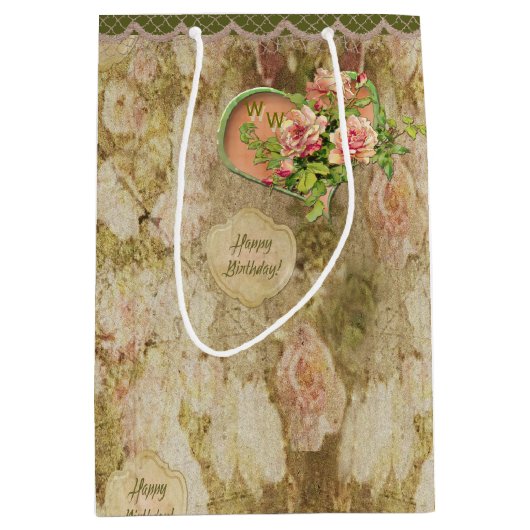 Ouderdom vervaagd Victoriaans Roos - Verjaardag -  Medium Cadeauzakje (Voorkant)