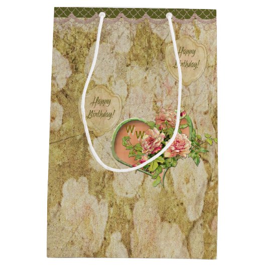 Ouderdom vervaagd Victoriaans Roos - Verjaardag -  Medium Cadeauzakje (Achterkant)