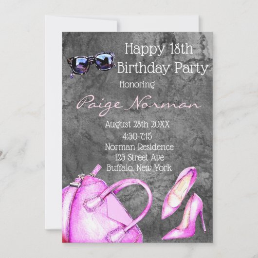 Ouderdoms hotroze Mode Birthday Party toevoegen Kaart (Voorkant)