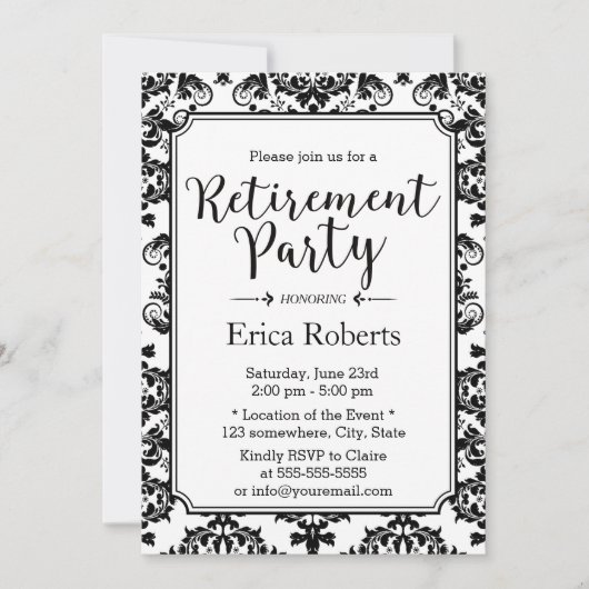 Ouderdomskassy Black & White Damask Kaart (Voorkant)