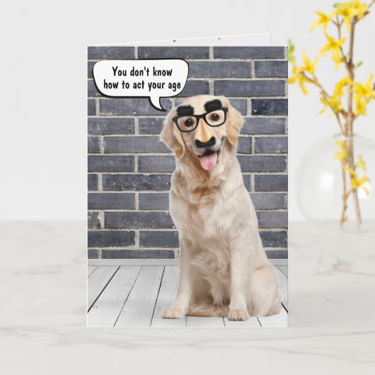 Oudere 'Birthday Golden Retriever' Kaart (Gele Bloem)