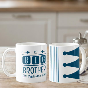 Oudere broer initials gesticht maand jaar blauw koffiemok