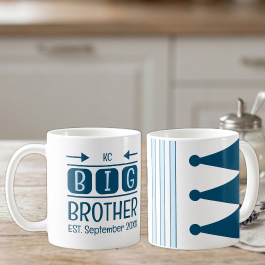 Oudere broer initials gesticht maand jaar blauw koffiemok