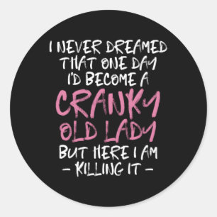 Oudere chagrijnige oude dame worden ronde sticker