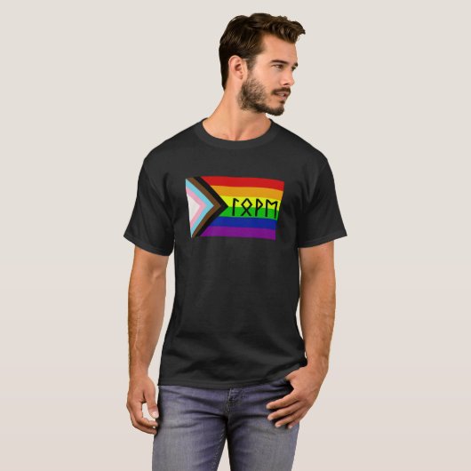 Oudere Futhark Liefde Progressieve Pride Vlag T-shirt (Voorkant volledig)