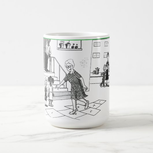 Oudere gepensioneerde vrouw overslaat spelen Hopsc Koffiemok (Center)