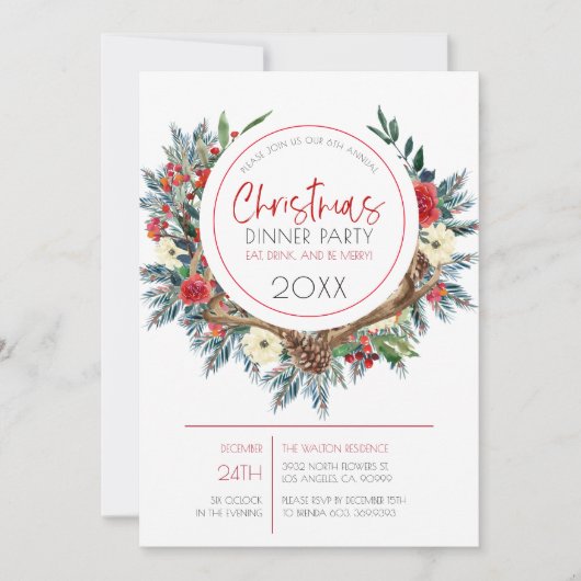 Oudere geweien met kerstbloemen feestdagenkaart (Voorkant)