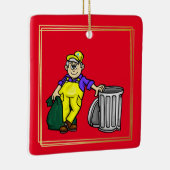 Oudere Gray Hair Garbage Man Kerstannament Keramisch Ornament (Rechts)