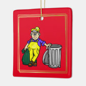 Oudere Gray Hair Garbage Man Kerstannament Keramisch Ornament (Links)