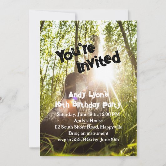 Oudere jongens Birthday Party Guitar Invitation Kaart (Voorkant)
