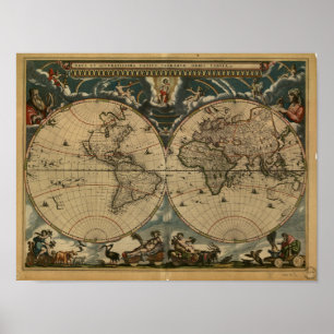 Oudere kaart van de wereld - 1664 poster