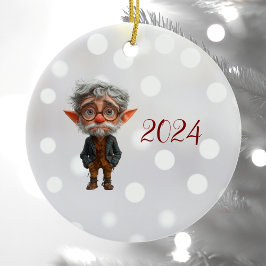 Oudere Kerst Elf Keramisch Ornament