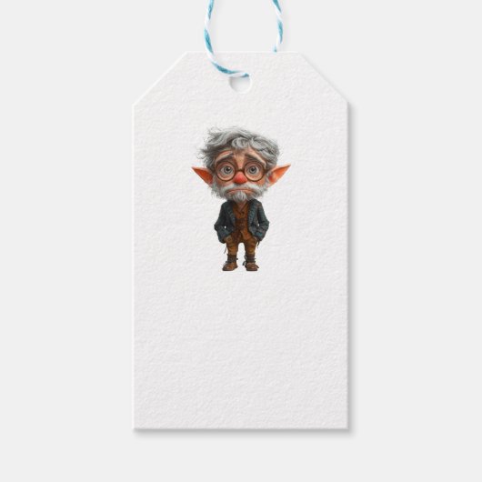 Oudere Kerst Elf Witte Gift Labels Cadeaulabel (Voorkant)