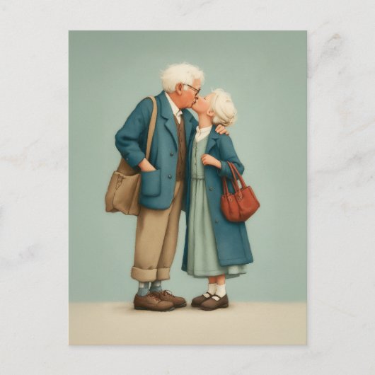 Oudere Koppel dat een Teder Kus Deelt Briefkaart (Voorkant)