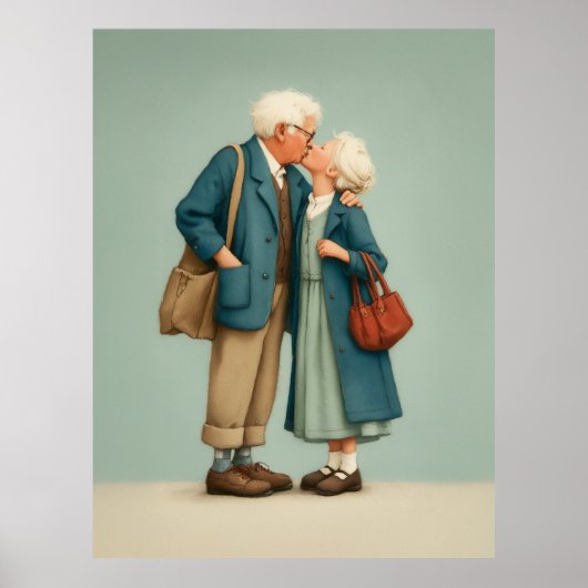 Oudere Koppel dat een Teder Kusje Deelt Poster (Voorkant)