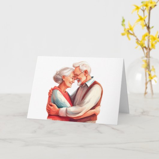 Oudere koppels romantische omhelzing  kaart (Gele Bloem)