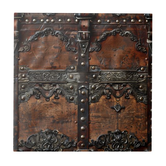 Oudere Leather Trunk Keramische Tegel Tegeltje (Voorkant)
