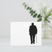 Oudere Man Walking Black Silhouette Tekening Art Briefkaart (Staand voorkant)