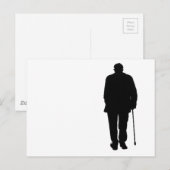Oudere Man Walking Black Silhouette Tekening Art Briefkaart (Voorkant / Achterkant)