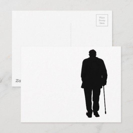 Oudere Man Walking Black Silhouette Tekening Art Briefkaart (Voorkant / Achterkant)