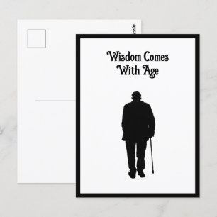 Oudere Man Walking Black Silhouette Tekening Art Briefkaart