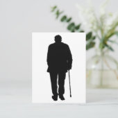 Oudere Man Walking Black Silhouette Tekening Art Briefkaart (Staand voorkant)