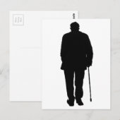 Oudere Man Walking Black Silhouette Tekening Art Briefkaart (Voorkant / Achterkant)