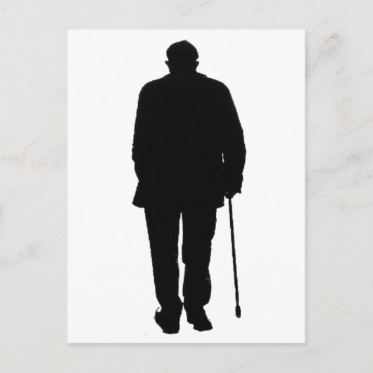 Oudere Man Walking Black Silhouette Tekening Art Briefkaart (Voorkant)