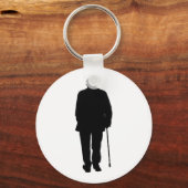Oudere Man Walking Black Silhouette Tekening Art Sleutelhanger (Voorkant)