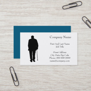 Oudere Man Walking Black Silhouette Tekening Art Visitekaartje