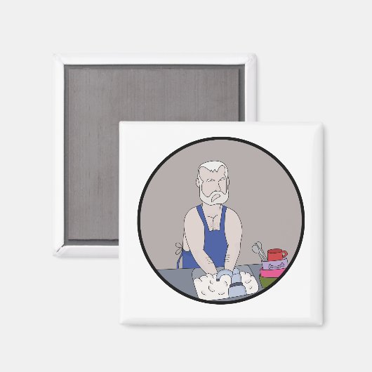 Oudere mannen die de vaat wassen magneet (Voorkant / Achterkant)