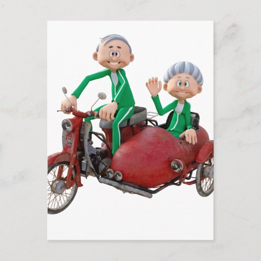 Oudere paar op een brommer met Sidecar Briefkaart (Voorkant)