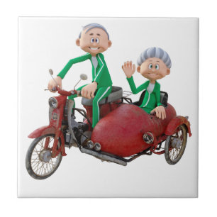 Oudere paar op een brommer met Sidecar Tegeltje