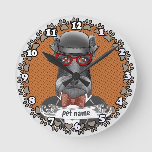 Oudere Schnauzer Bril Ronde Klok (Voorkant)